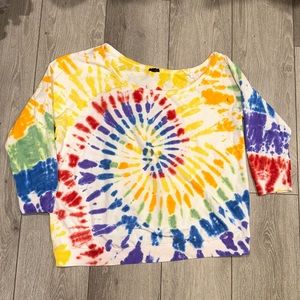 Torrid Off-Shoulder Rainbow Tie-Dye Long Sleeve Crewneck